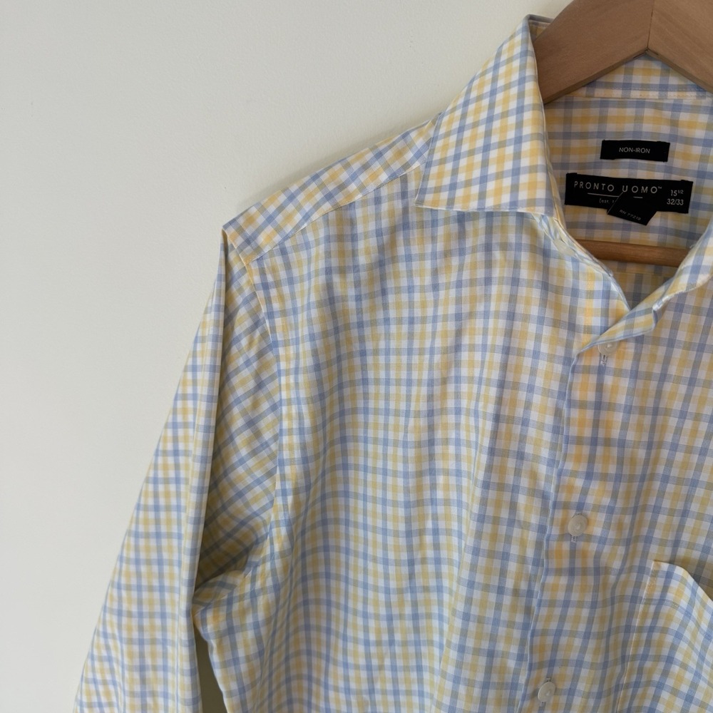 Pronto Uomo Non Iron Slim Fit Cotton Long Sleeve Dress‎ Shirt Size 15 32/33 - Picture 6 of 10